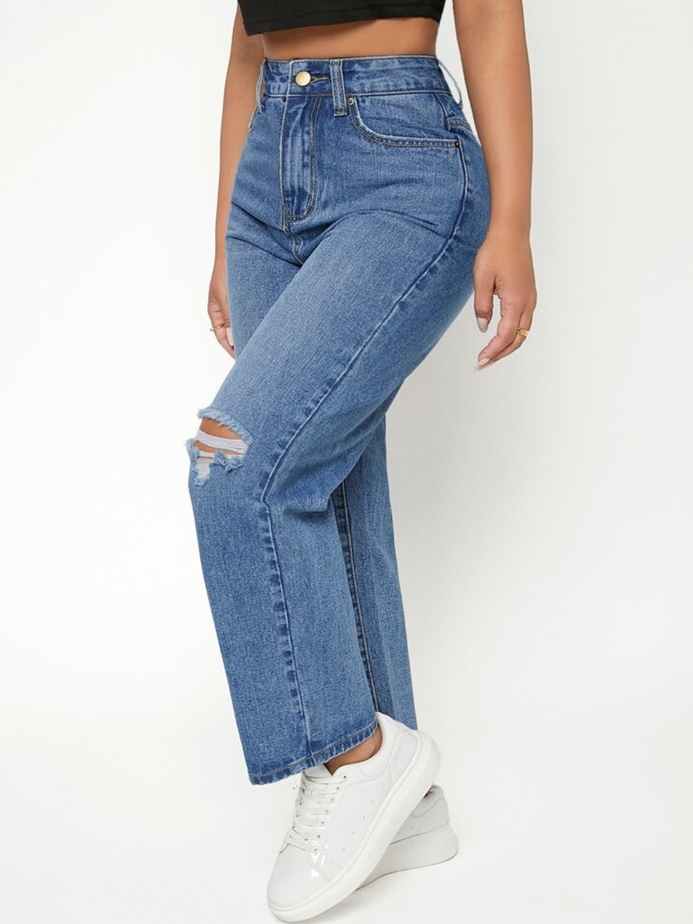 High-Waist Light Blue Distressed Women’s Jeans